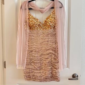 Royal Queen Collection Gold Sequin Formal Sparkly Sequined Mini Prom Party Dress